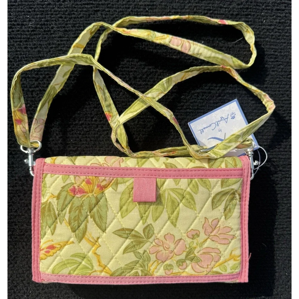 April Cornell Quilted Floral Crossbody Wallet Organizer Purse Pink Green NWT